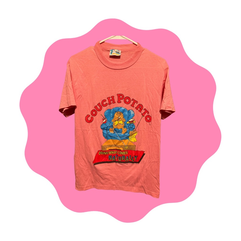 Couch Potato Graphic Tee - Coral and Blue